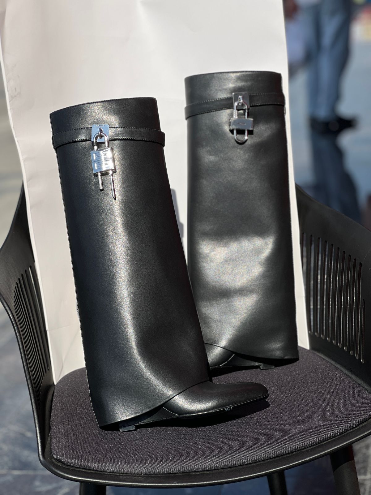 Givenchy Shark Lock wide-fit leather knee-high boots