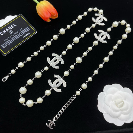 Chanel Pearl Necklace Long